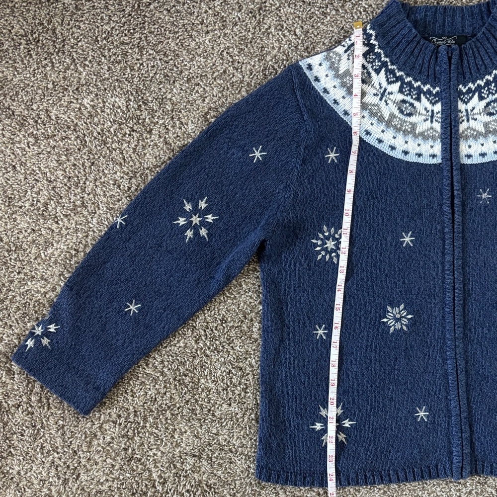 Vintage Women's Funnel neck Blue Snowflake Cardigan Size M Ramie/Cotton blend - Picture 6 of 11